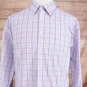 Stafford Dress Shirt Mens 18.5 36/37 Blue Check Travel Performance Big Cotton